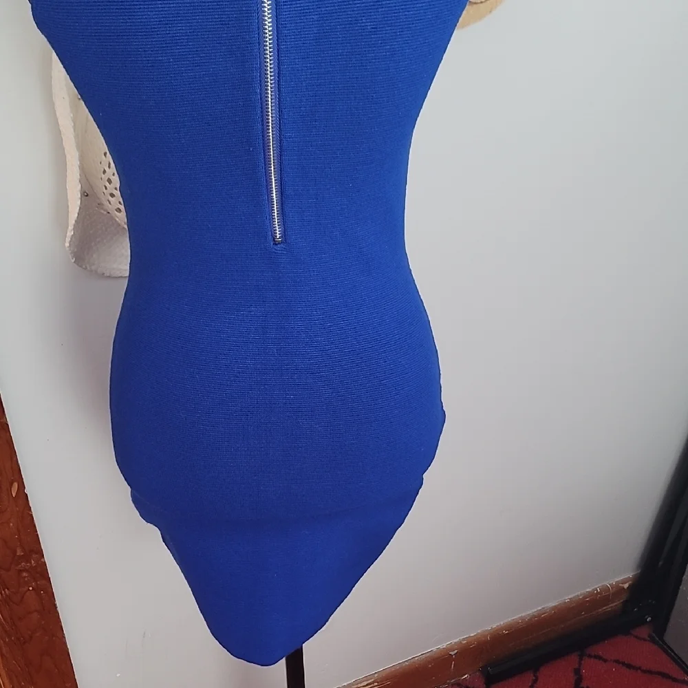 Olivaceous Vibrant Blue Bodycon  Halter Mini Dress - Picture 9 of 9